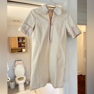 Cream Dress with Red Stitching